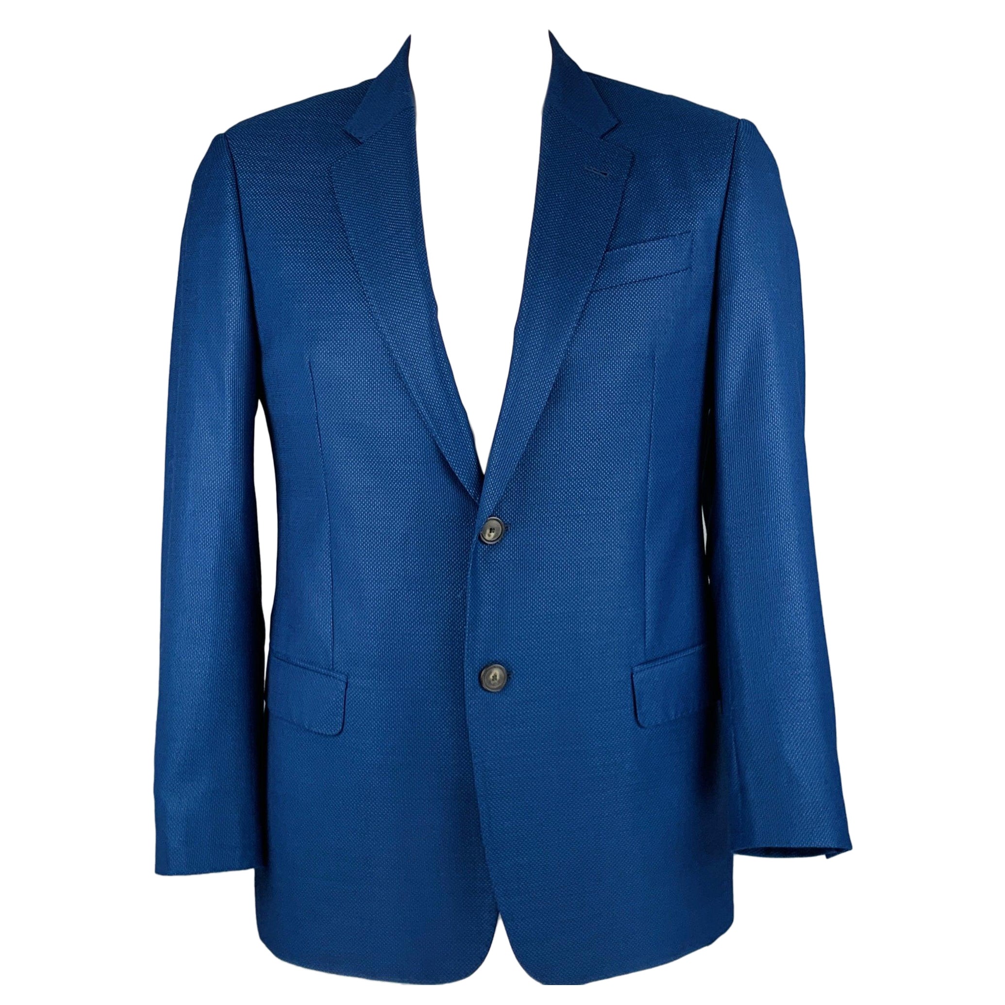EMPORIO ARMANI Size 42 Blue Nailhead Wool Notch Lapel Sport Coat For Sale