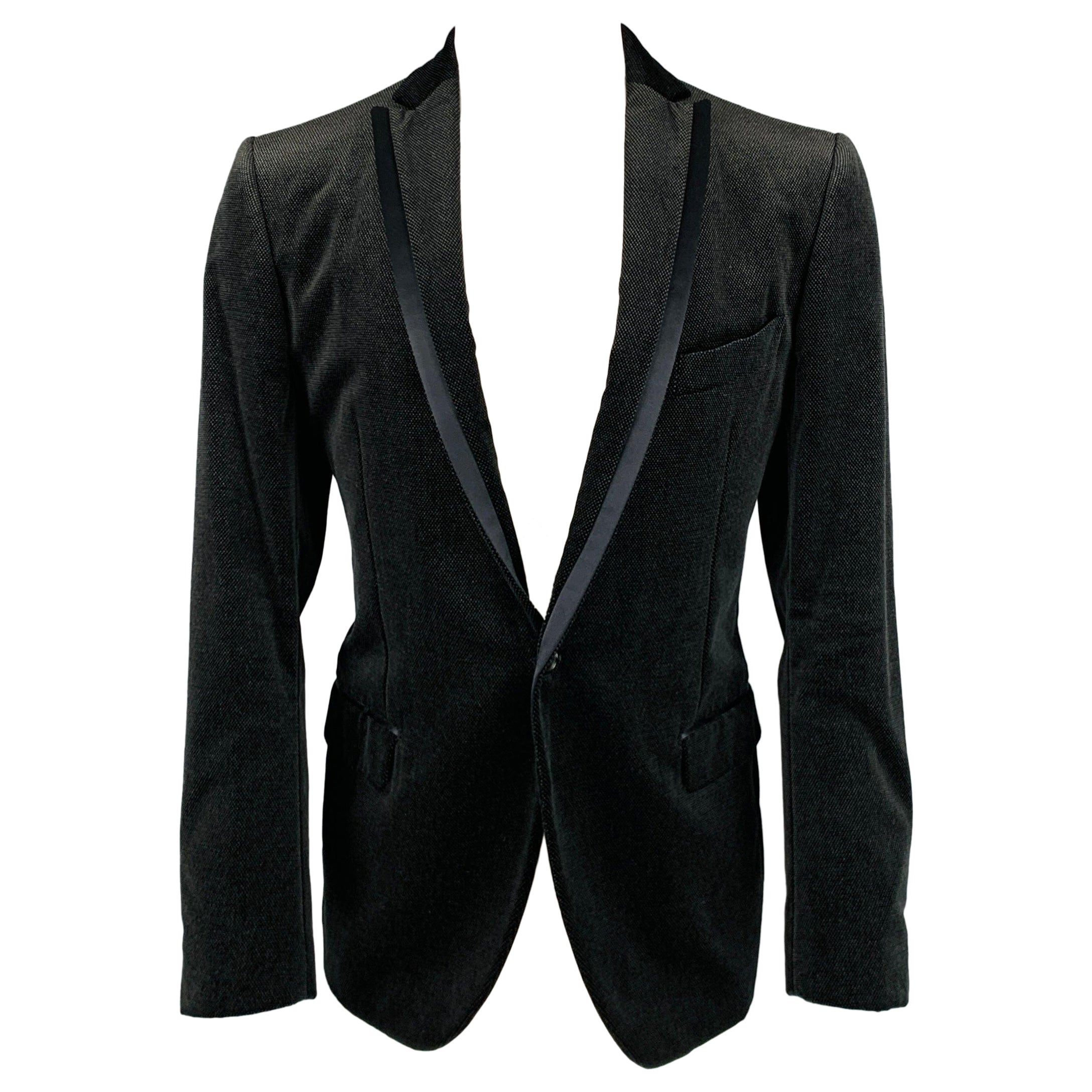 SALVATORE FERRAGAMO Size 40 Black Nailhead Cotton Velvet Sport Coat For Sale
