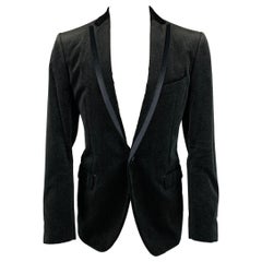 SALVATORE FERRAGAMO Size 40 Black Nailhead Cotton Velvet Sport Coat