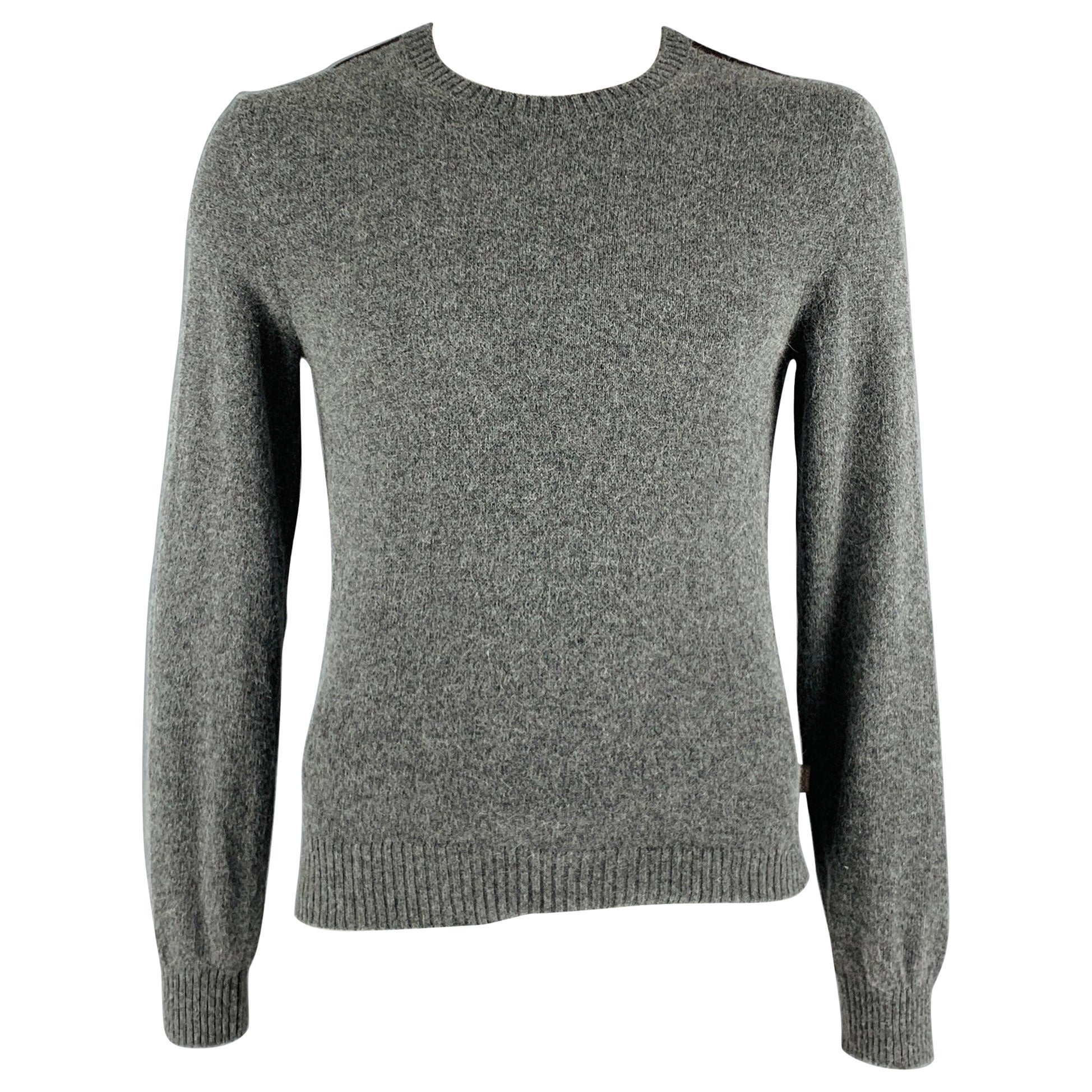 GUCCI Size L Grey Brown Knit Alpaca Blend Crew Neck Sweater For Sale