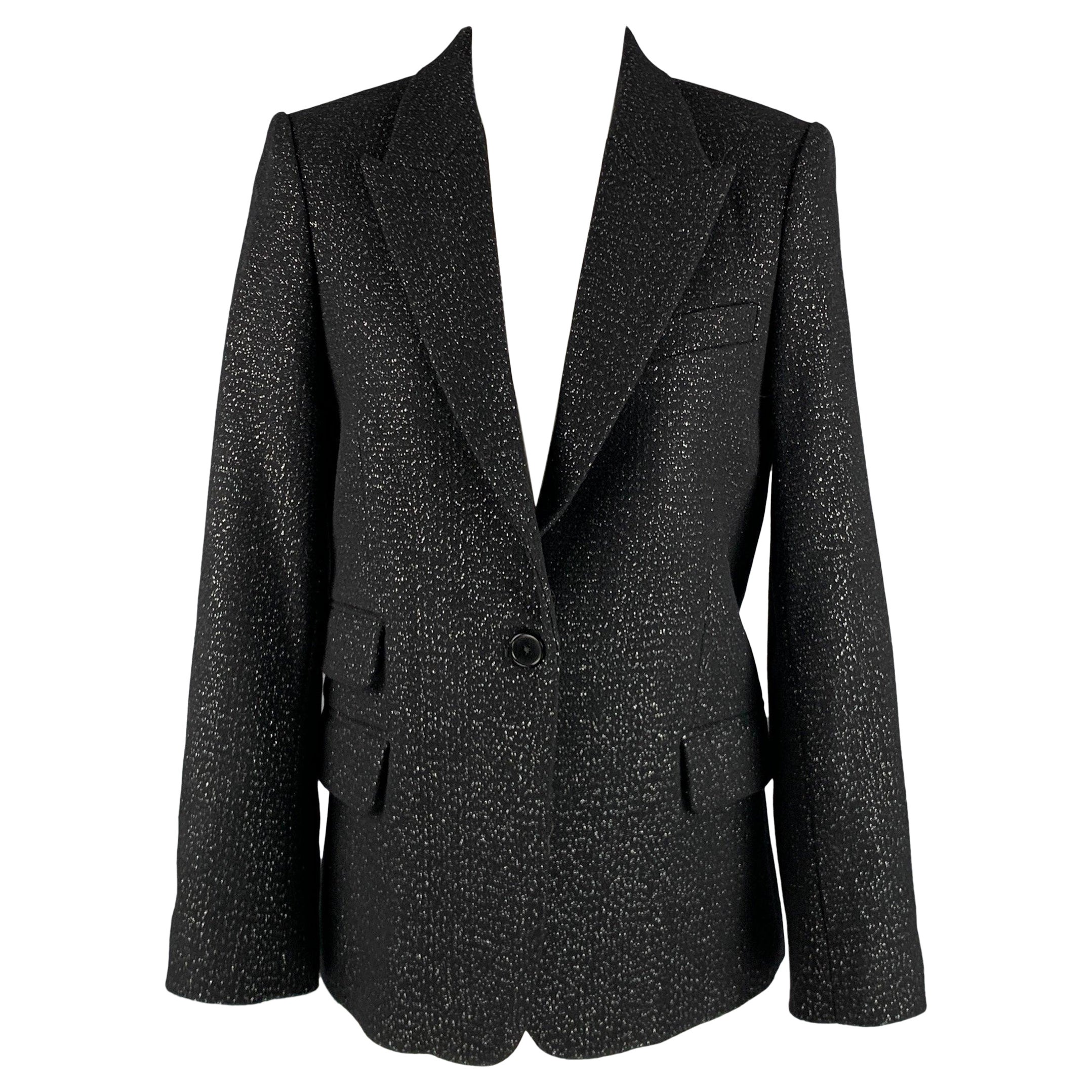 ZADIG & VOLTAIRE Size 0 Black Silver Wool Blend Blazer For Sale