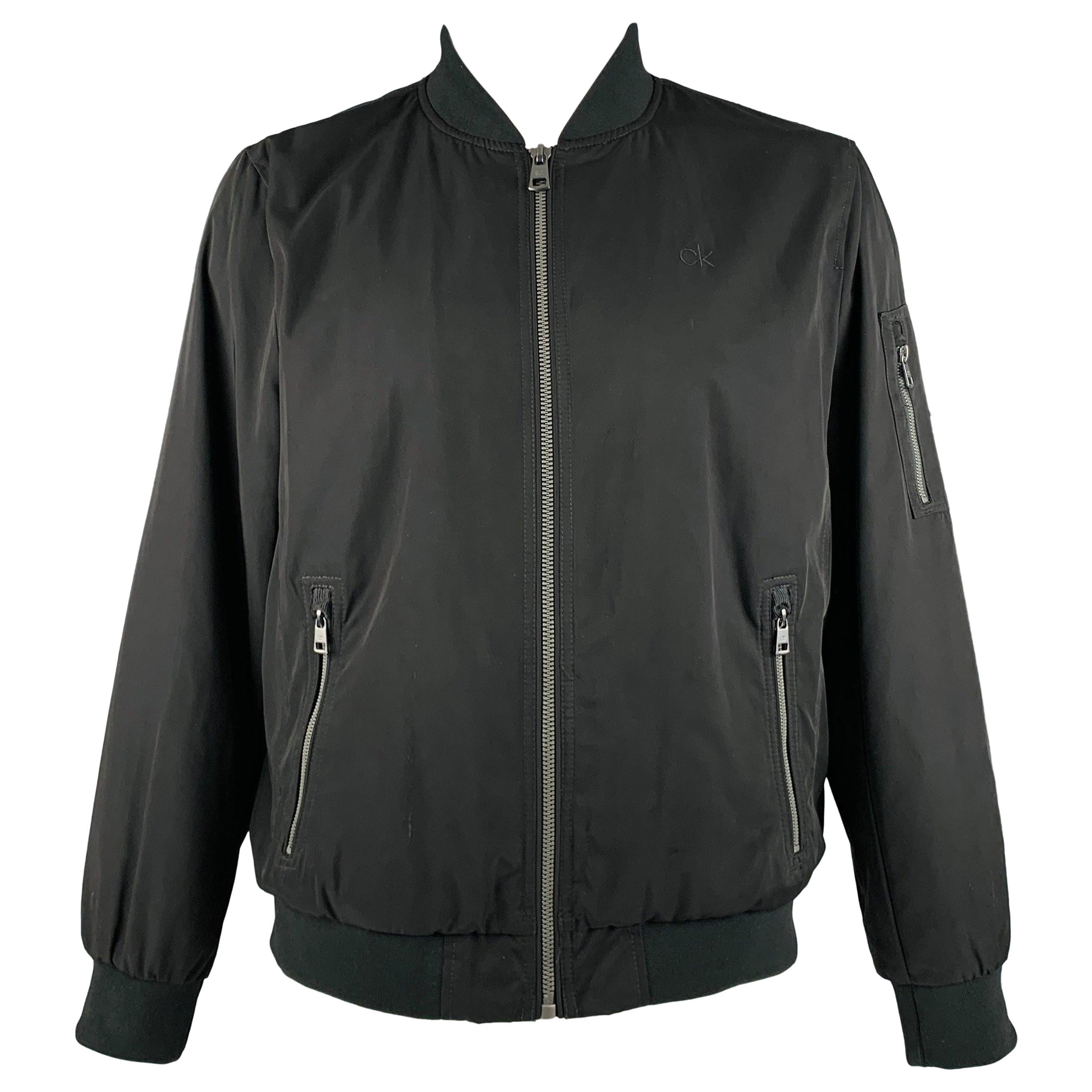 CALVIN KLEIN Size L Black Polyester Zip Up Jacket For Sale
