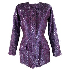 GEOFFREY BEENE - Blazer de soirée à paillettes violettes, taille M