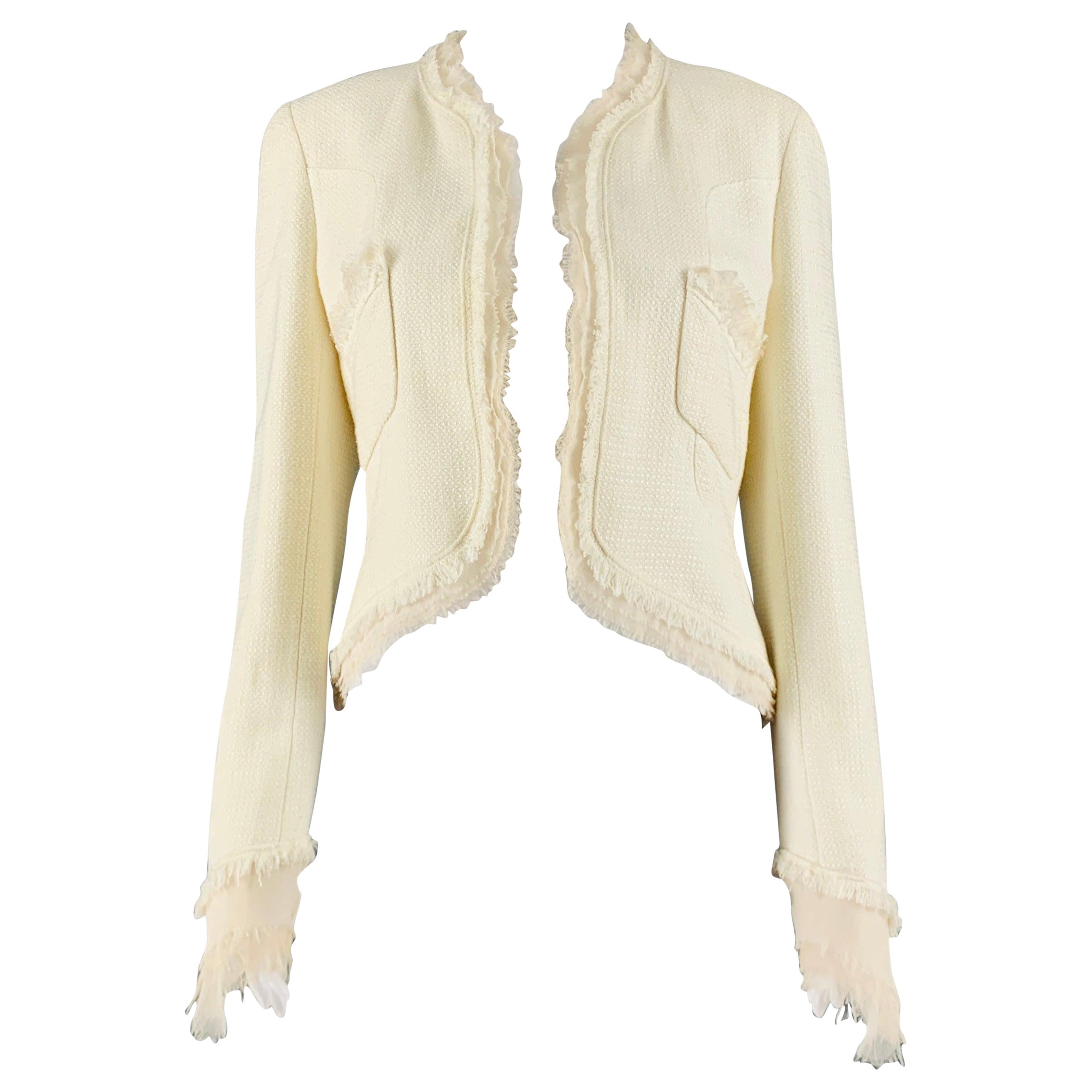 CHANEL Size 8 Cream Cotton Acrylic Textured Jacket For Sale