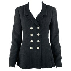 CHANEL Größe 6 Schwarzer doppelreihiger Blazer aus Wolle und Nylon