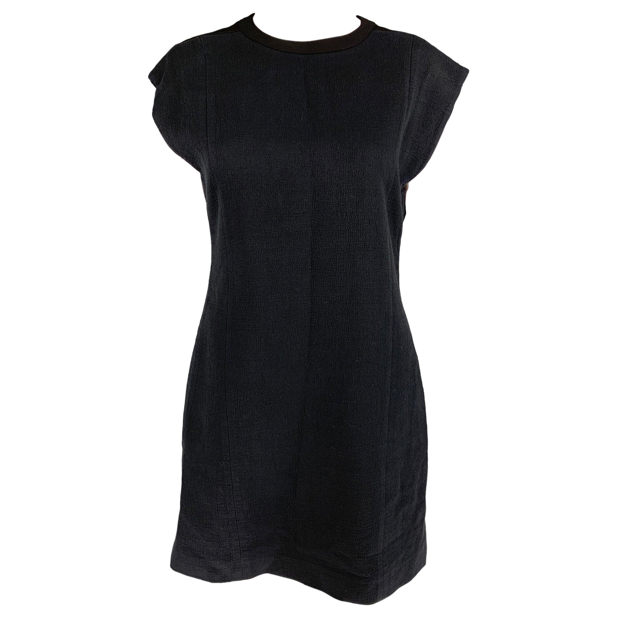 HELMUT LANG Size 4 Black Cotton Wool Textured Sleeveless Dress For Sale