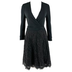 Used DIANE VON FURSTENBERG Size 4 Black Nylon Lace Wrap Dress