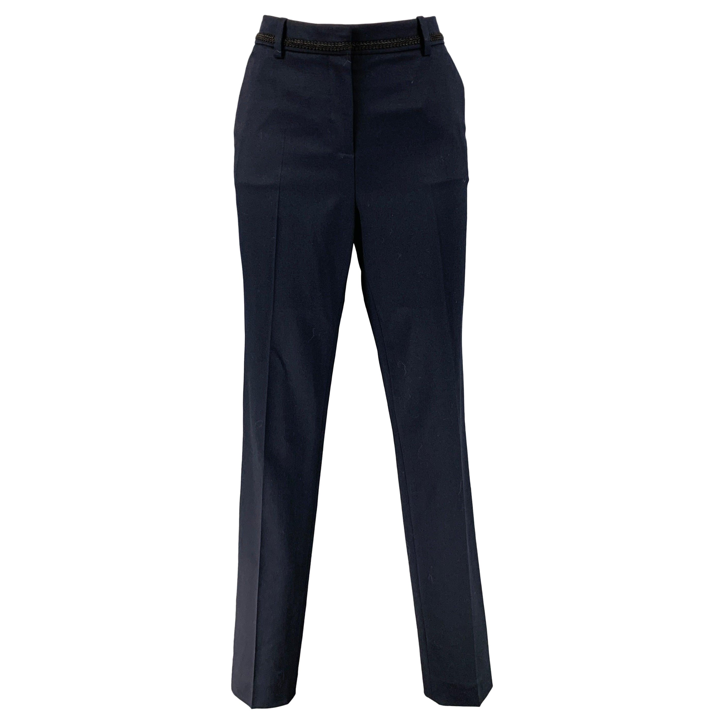 THE KOOPLES Taille 4 - Pantalon de robe en laine mélangée noire marine bordé de contrastes en vente