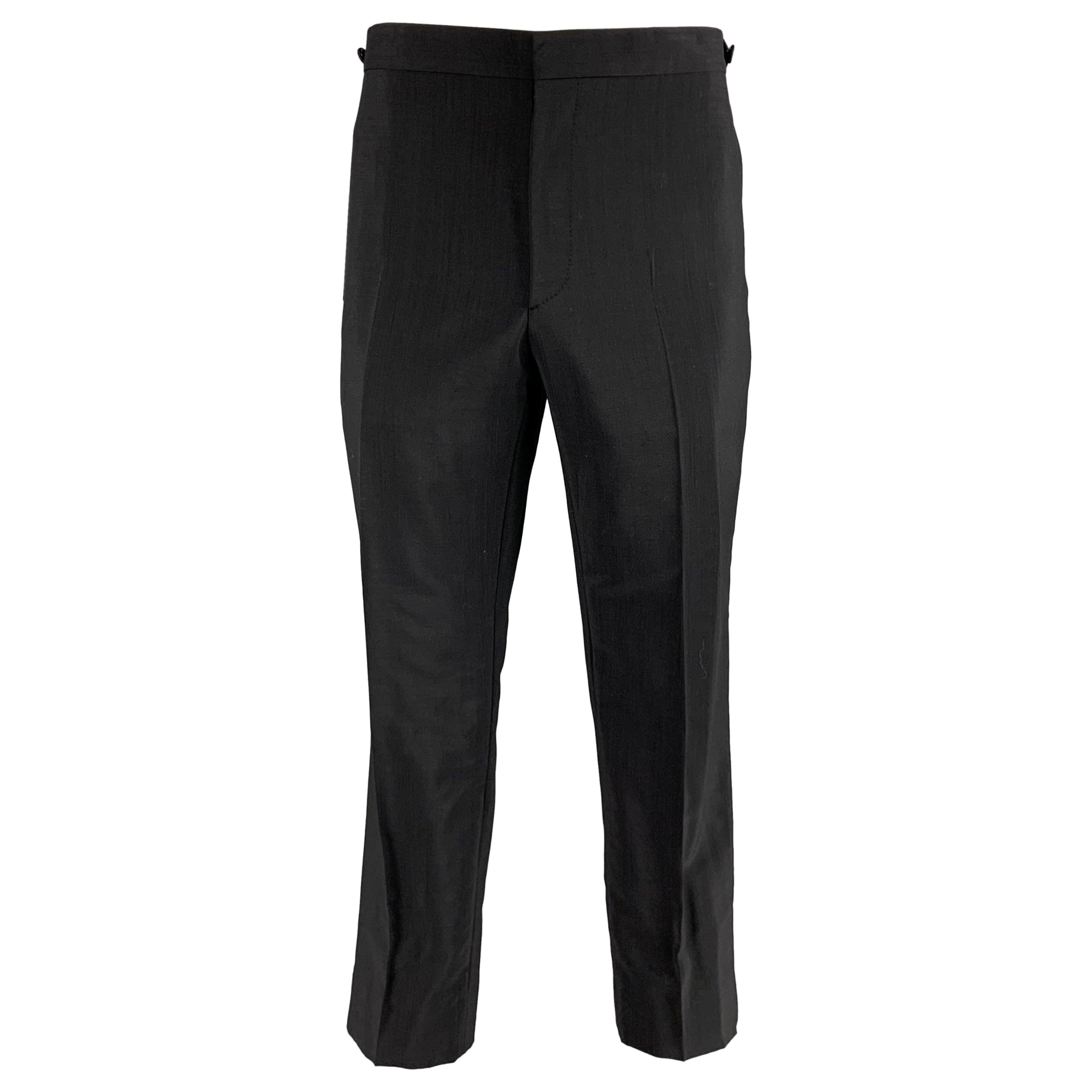 BURBERRY Size 36 Black Wool Mohair Tuxedo Dress Pants For Sale