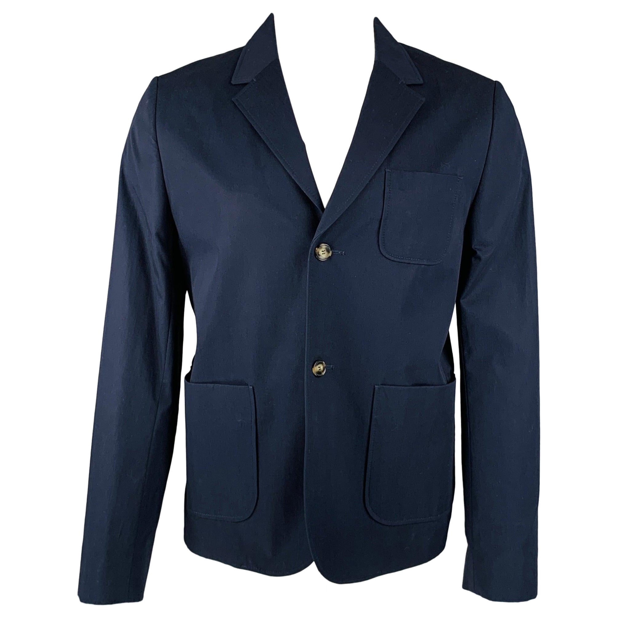 CARVEN Größe 40 Marineblaue einreihige Jacke aus Baumwolle im Angebot