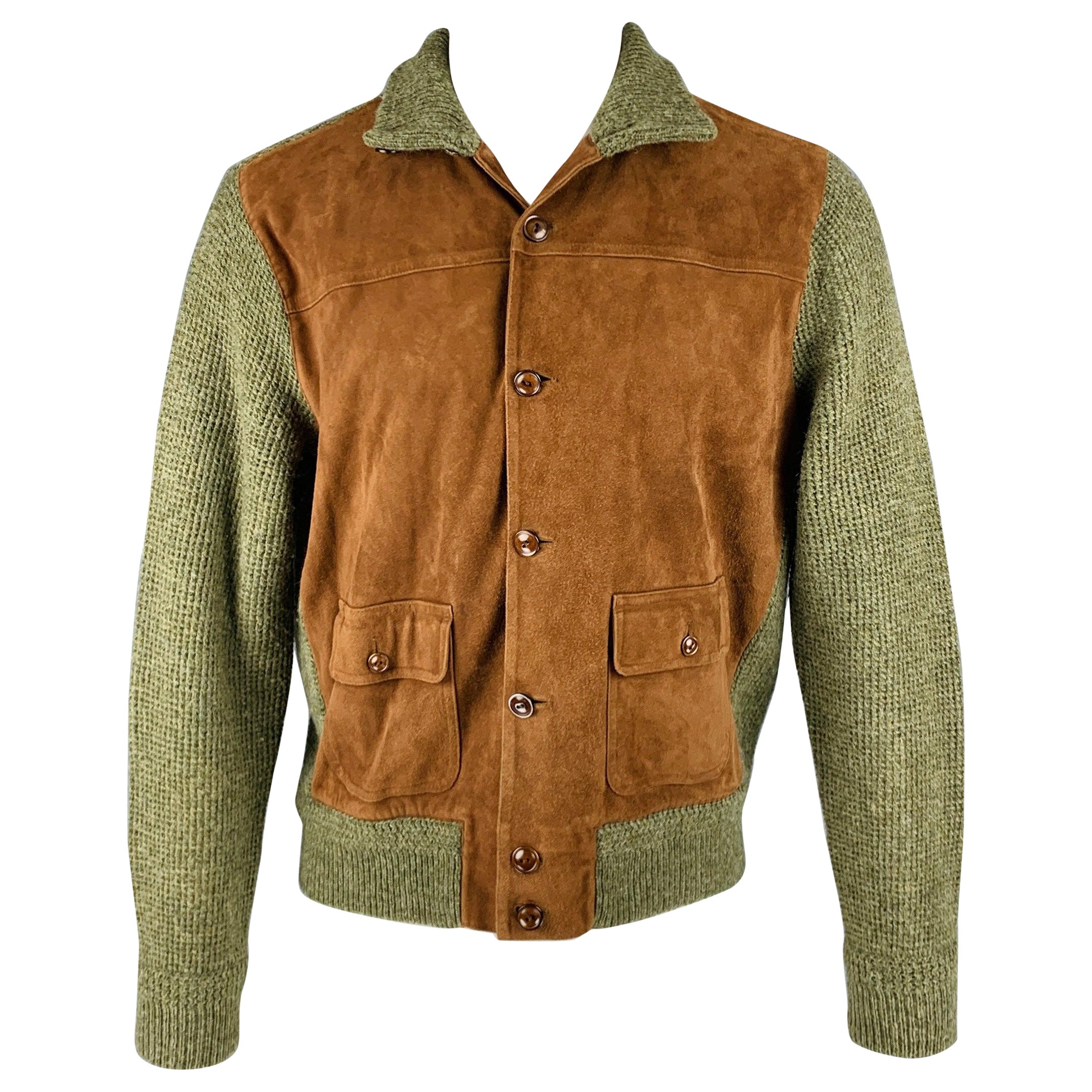 RALPH LAUREN Size M Green Brown Wool Suede Jacket For Sale