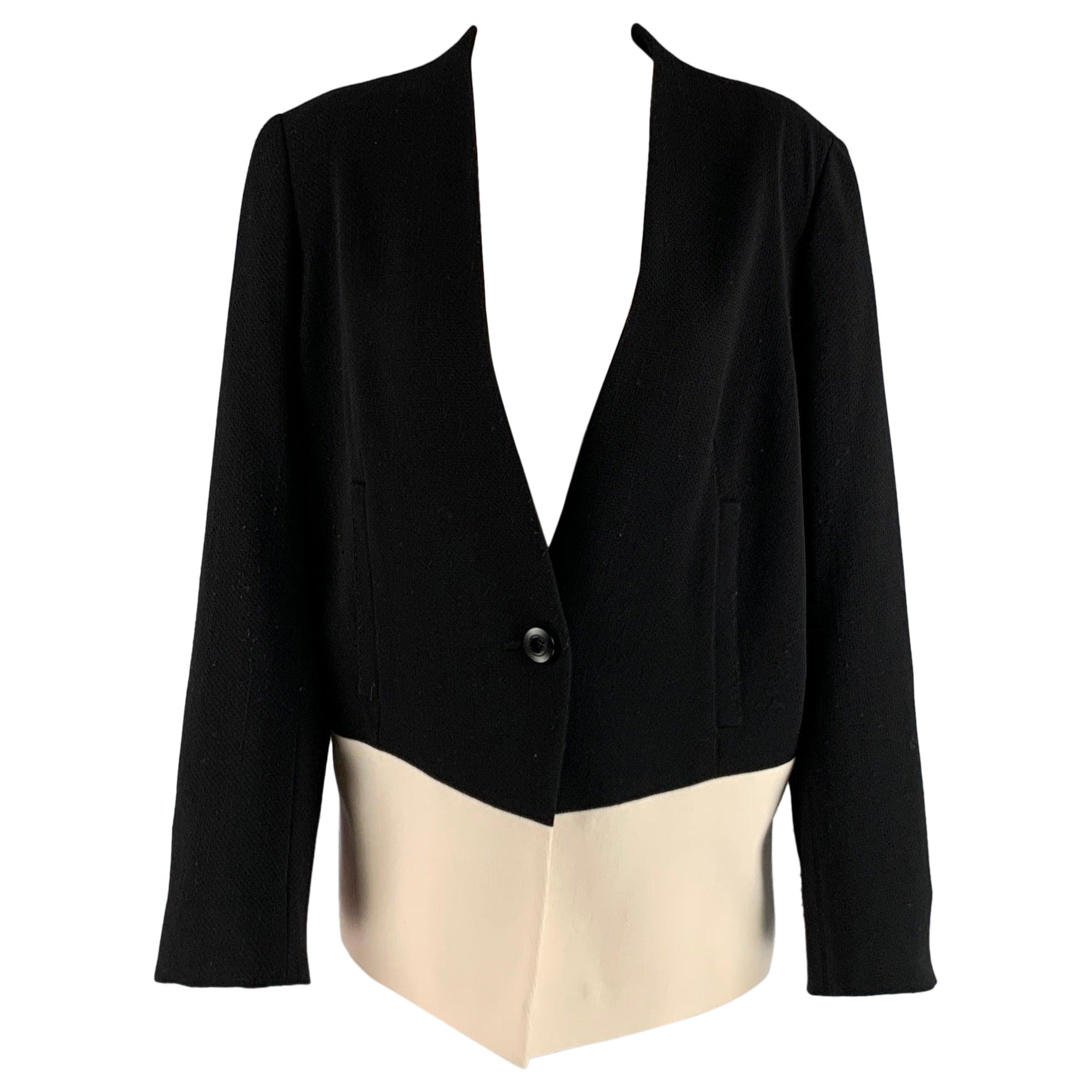 ESCADA Size 14 Black Cream Wool Eastane Color Block Jacket Blazer For Sale