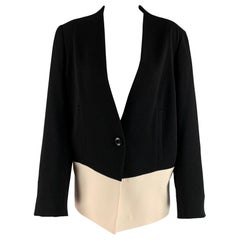 ESCADA Size 14 Black Cream Wool Eastane Color Block Jacket Blazer