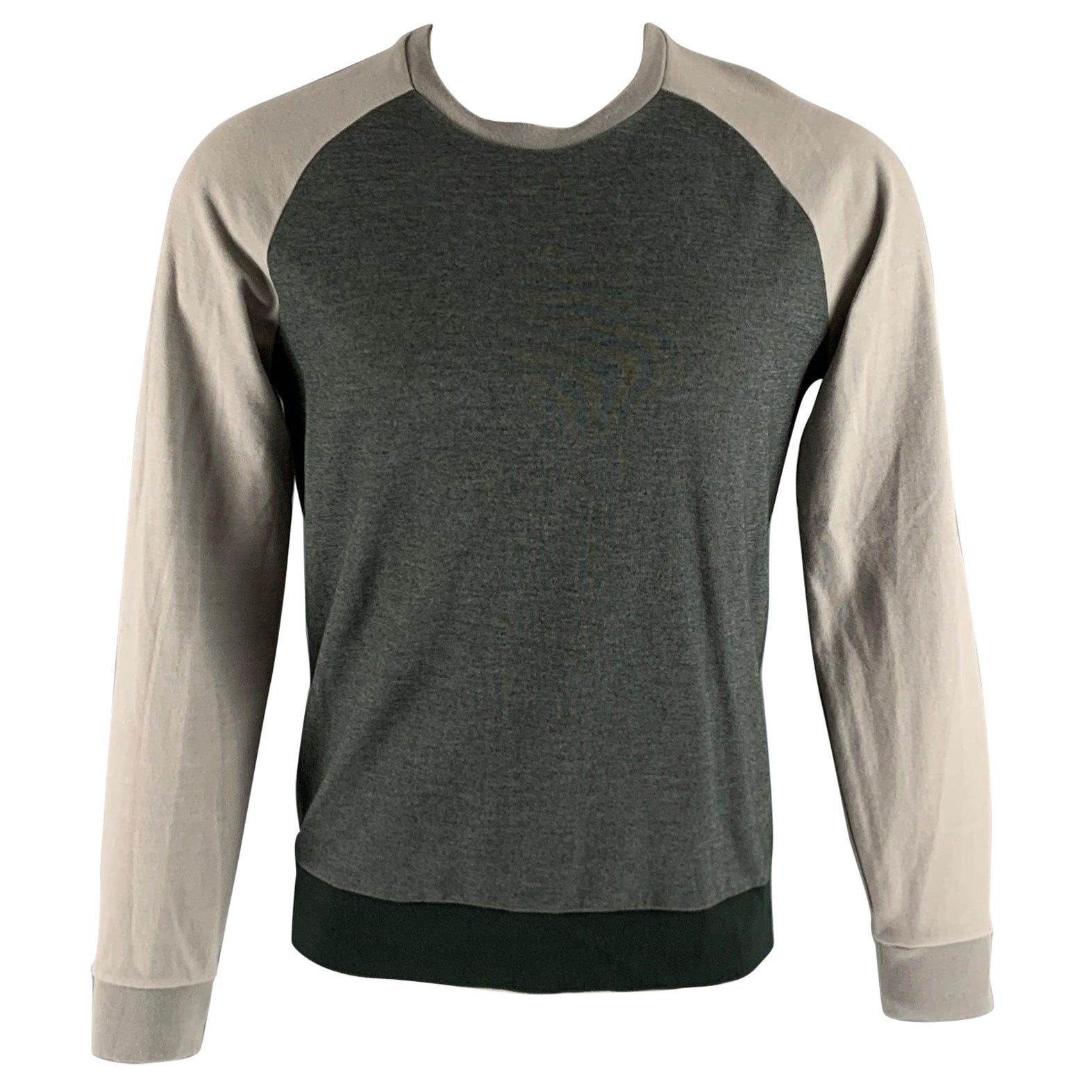 THEORY Size M Grey Green Color Block Cotton  Polyester Crew-Neck Pullover For Sale