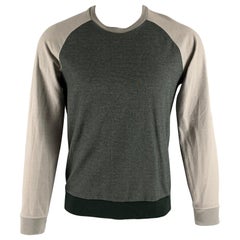 THEORY Size M Grey Green Color Block Cotton  Polyester Crew-Neck Pullover