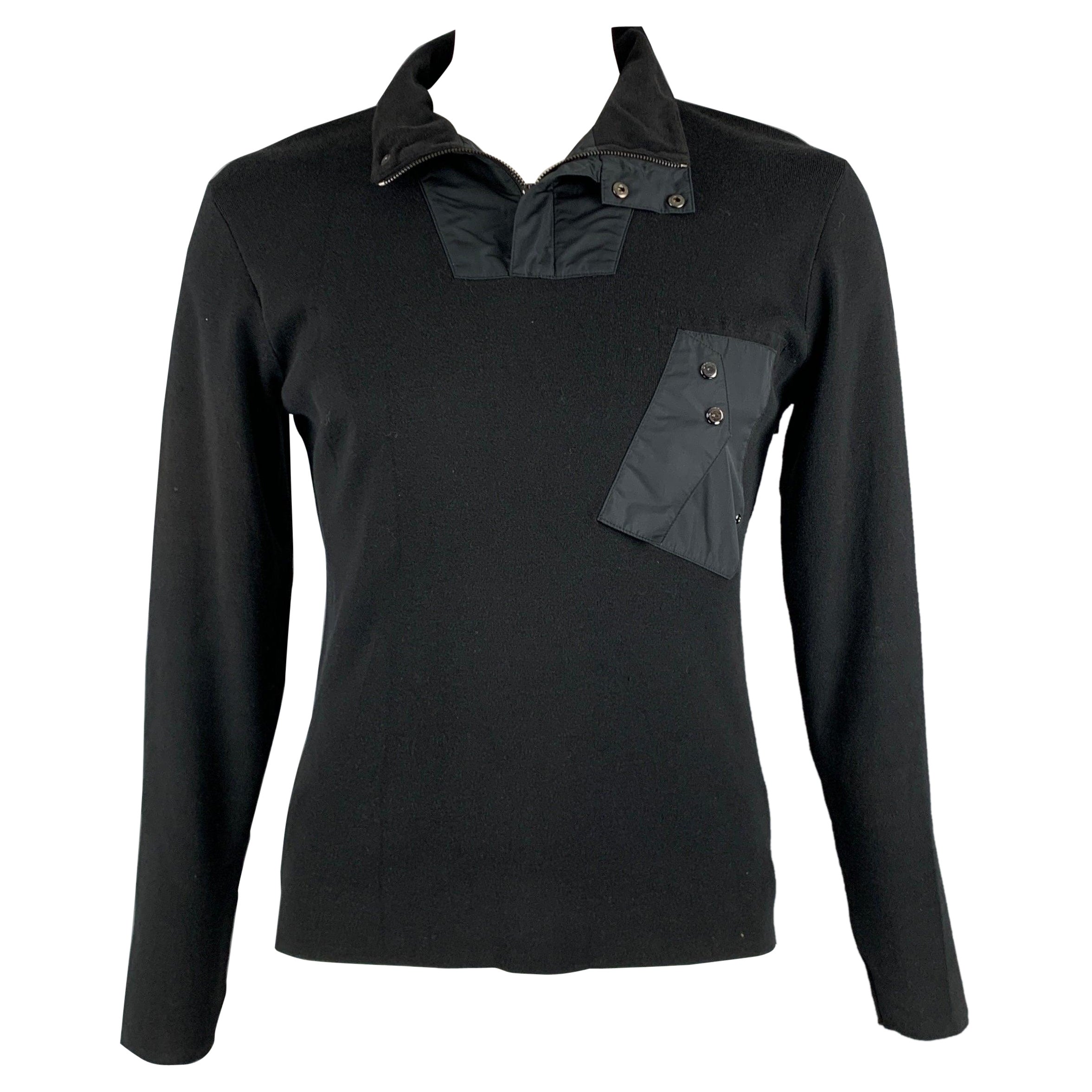RALPH LAUREN Size XL Black Mixed Fabrics Silk Blend Half Zip Pullover For Sale