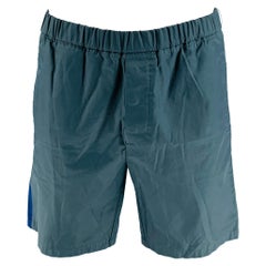 MARNI Größe 34 Grau Blau Vertikale Streifen Baumwollmischung elastische Tailleband Shorts