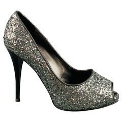 GIUSEPPE ZANOTTI Size 5.5 Silver Glitter Peep Toe Pumps