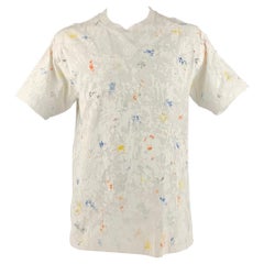 JOHN ELLIOTT Size L White Multi-Color Splattered Cotton Crew-Neck T-shirt