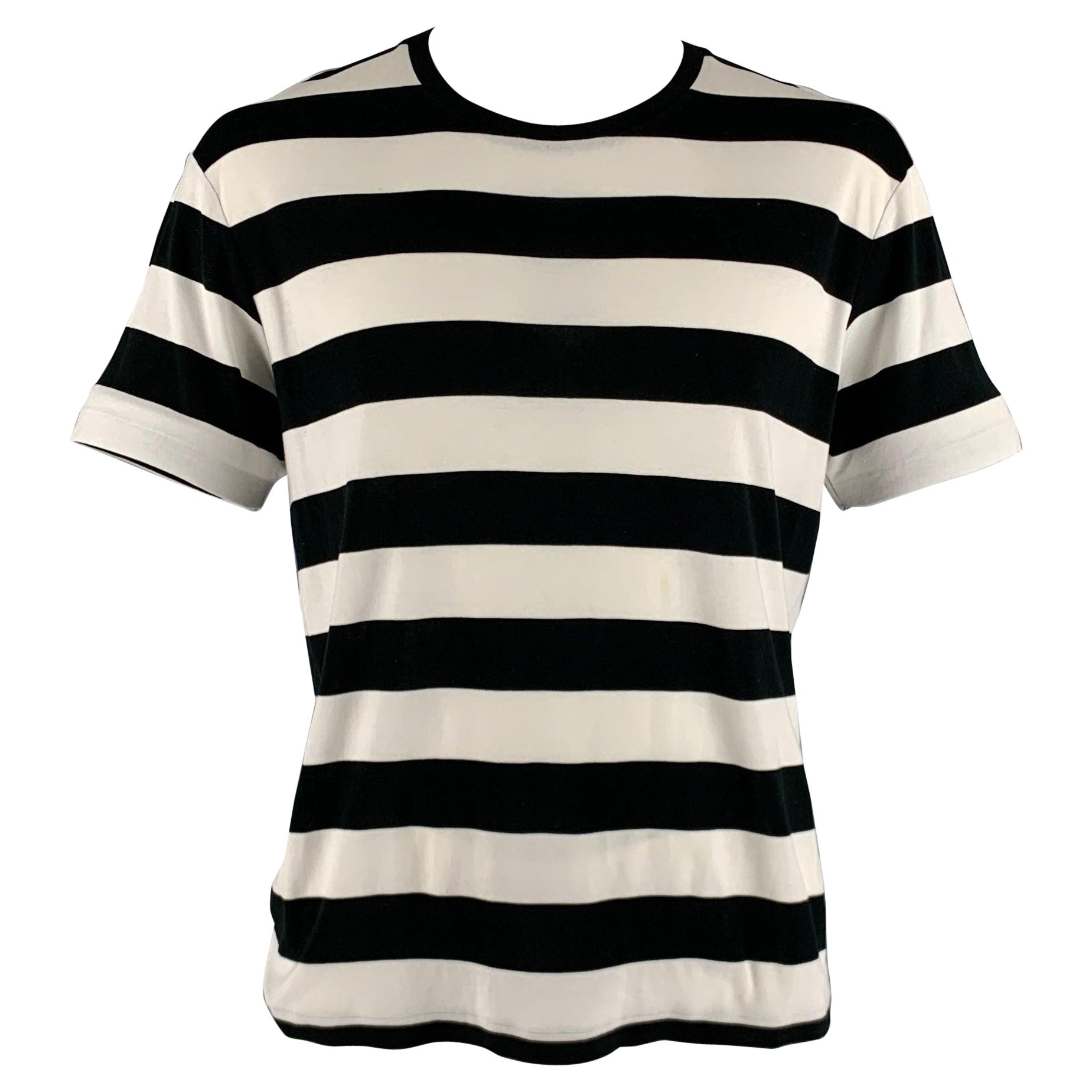 RALPH LAUREN Size XL Black White Stripe Cotton Crew-Neck T-shirt For Sale