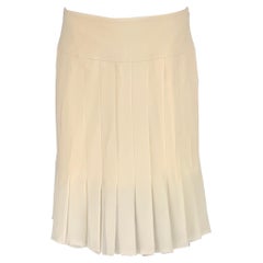 CHANEL Size 8 Cream Silk Pleated Skirt