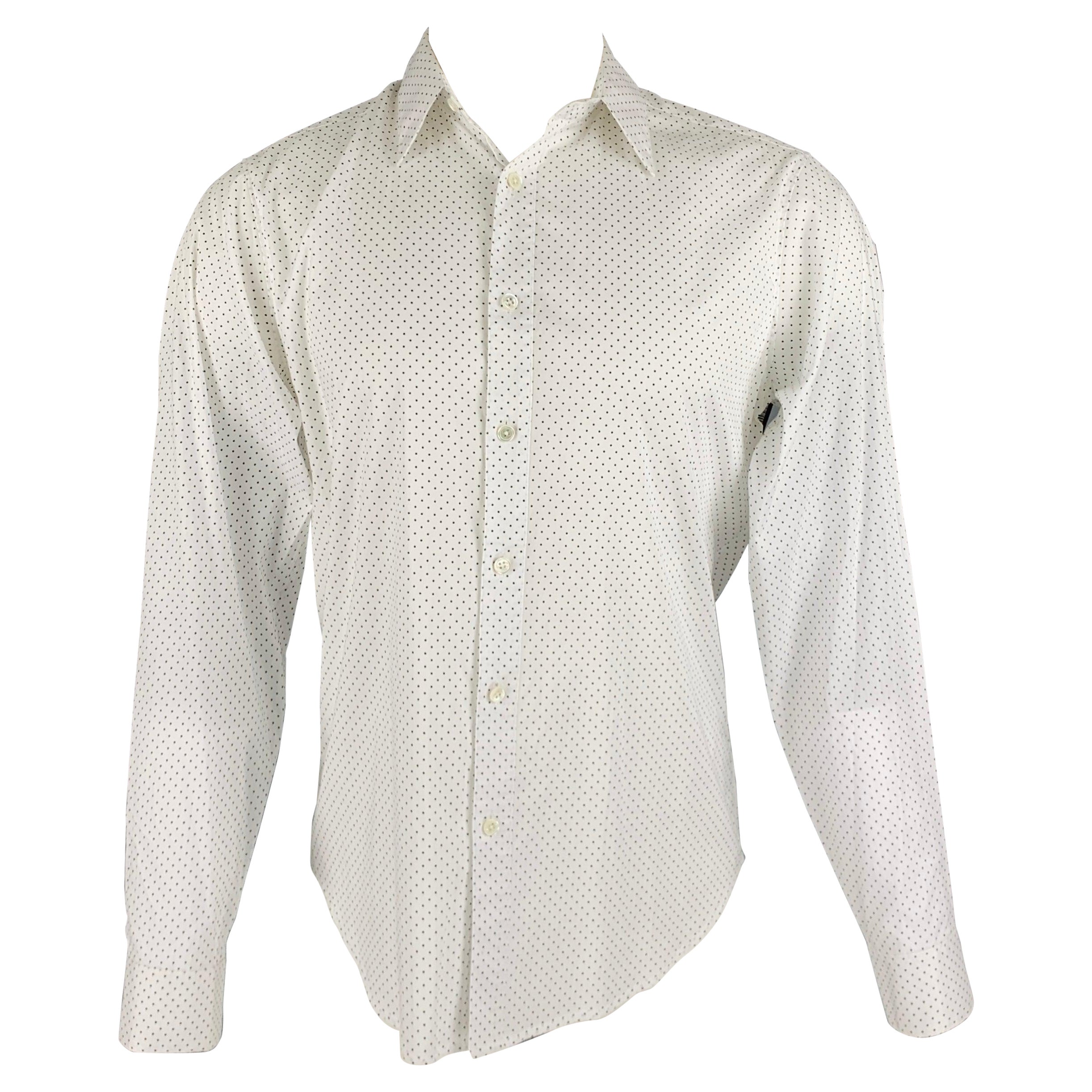 THEORY Size S White Black Dots Cotton Button Up Long Sleeve Shirt For Sale