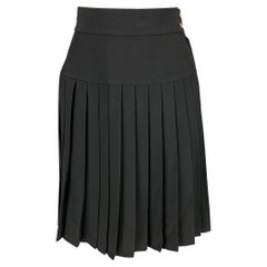 CHANEL Size 6 Black Acetate Rayon Pleated Below Knee Skirt