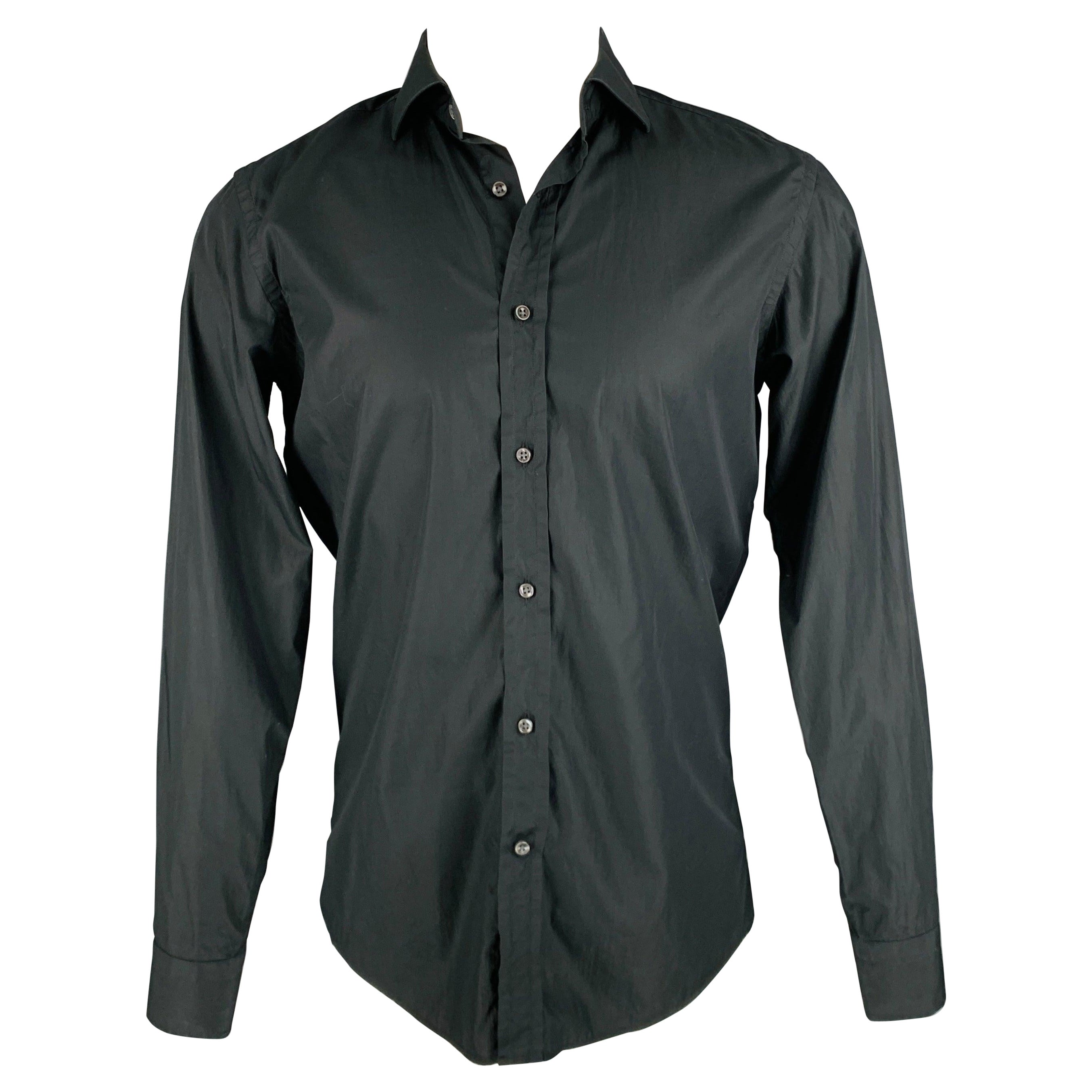 RALPH LAUREN Size S Black Cotton Button Up Long Sleeve Shirt For Sale