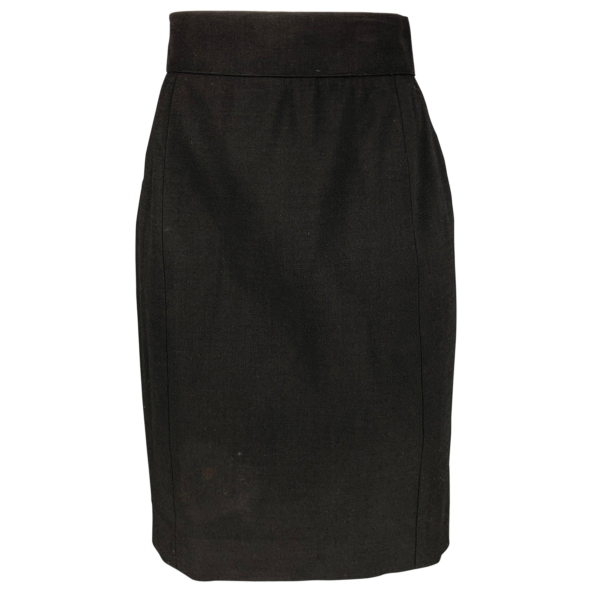 CHANEL Size 8 Black Wool Lycra Below Knee Skirt For Sale