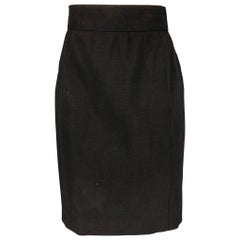 CHANEL Size 8 Black Wool Lycra Below Knee Skirt