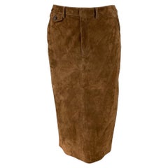 RALPH LAUREN COLLECTION Size 8 Brown Suede Pencil Mid-Calf Skirt