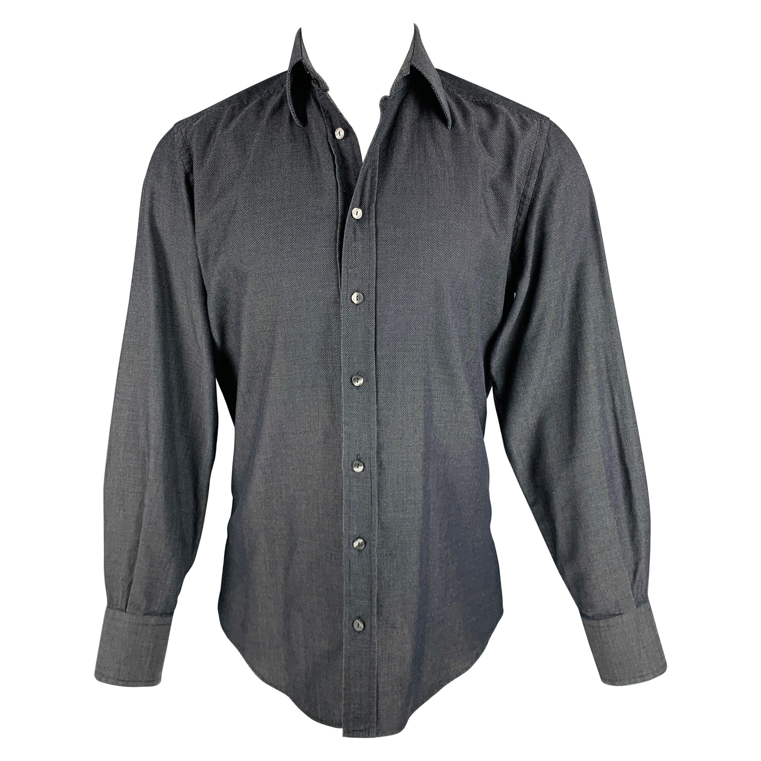 DOLCE & GABBANA Size S Black Nailhead Cotton Button Up Long Sleeve Shirt For Sale