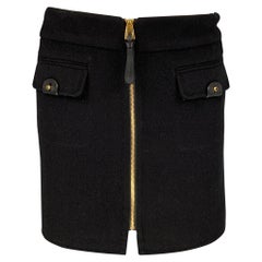 BARBARA Bui Taille 8 Mini jupe zippée en laine cachemire et cuir noir