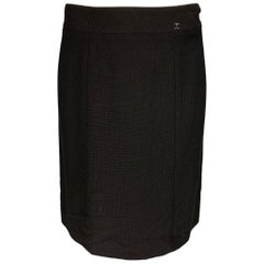 CHANEL Size 8 Black Wool Blend Textured Skirt
