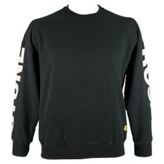 SANDRO Size XXL Black White Graphic Cotton Crew-Neck Sweatshirt