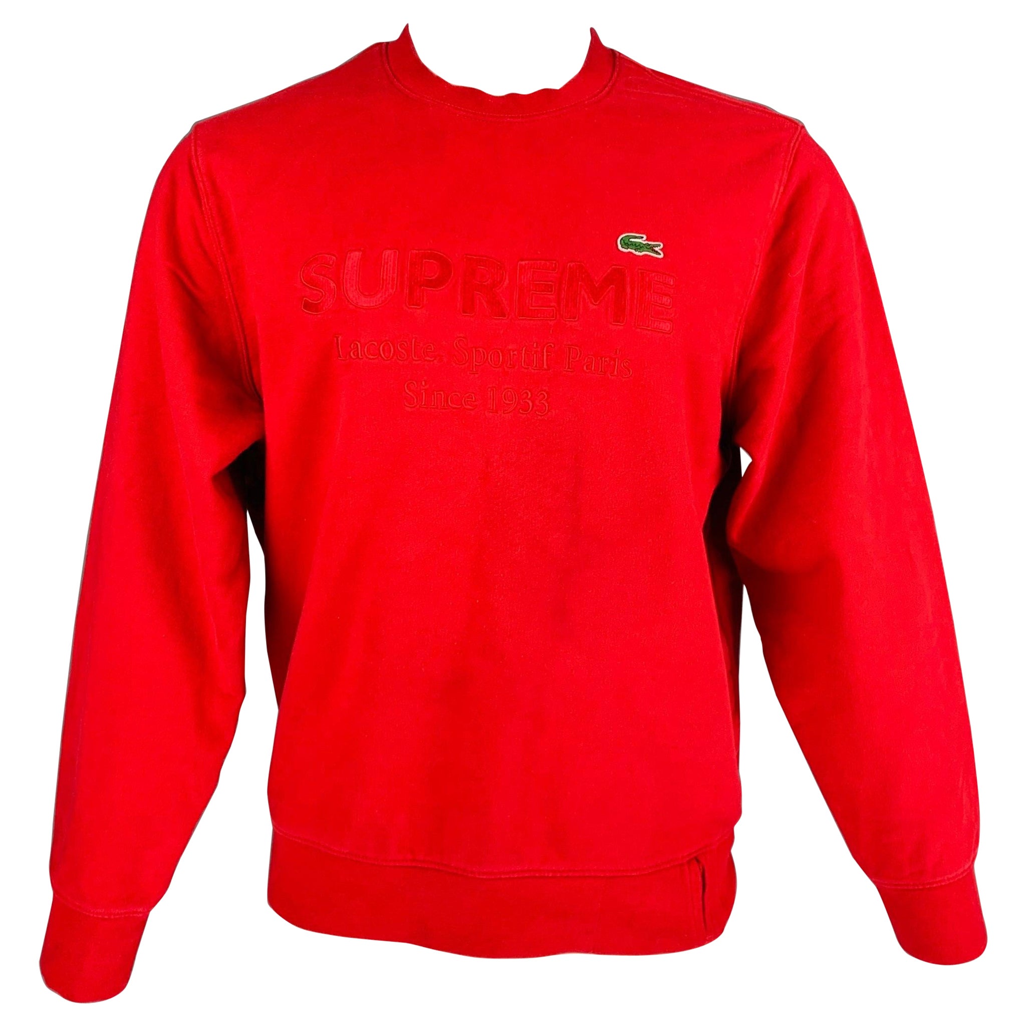 SUPREME Size S Red Logo Cotton Crew-Neck Sweatshirt For Sale