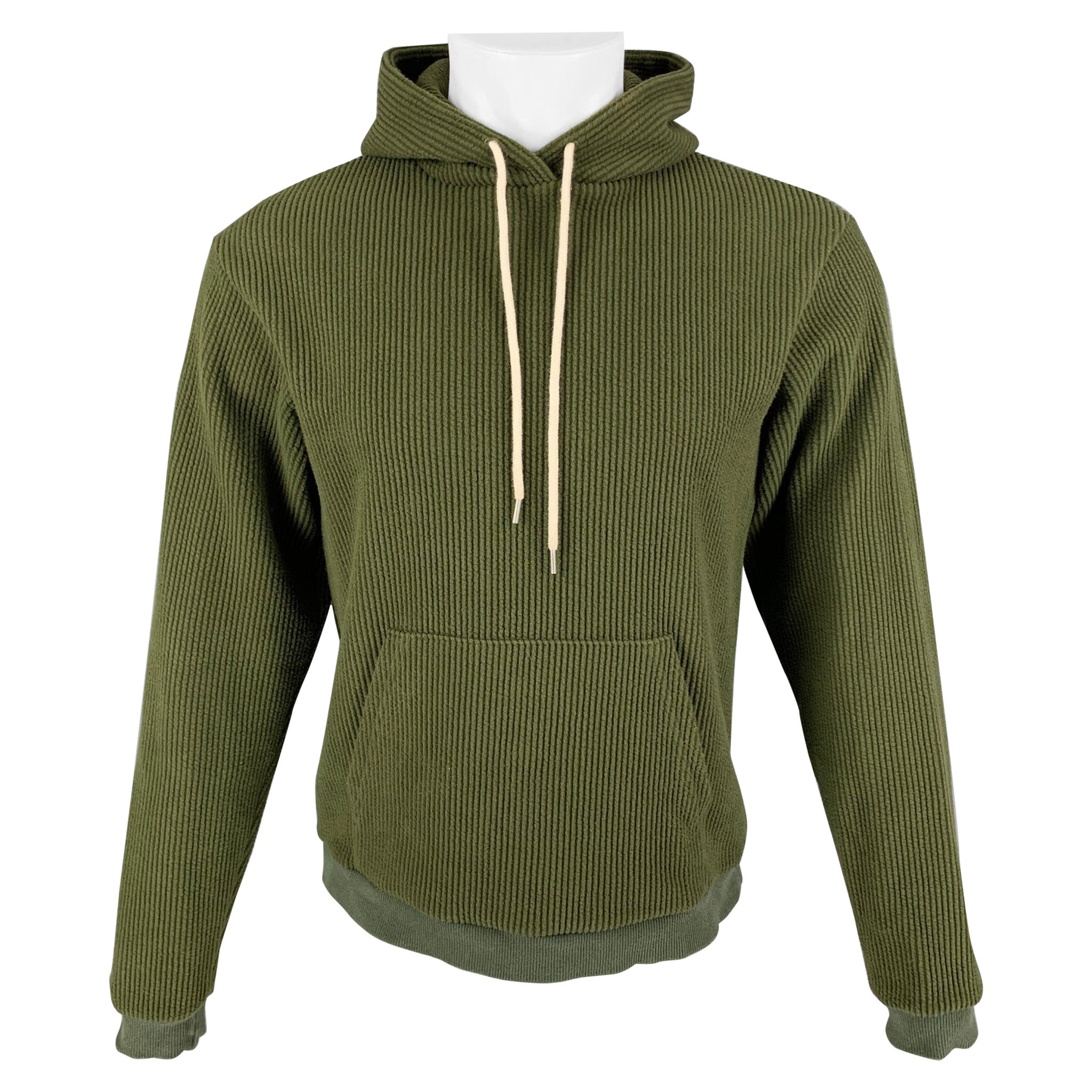JOHN ELLIOTT Sweat-shirt à capuche en coton et polyester texturé vert, taille S en vente