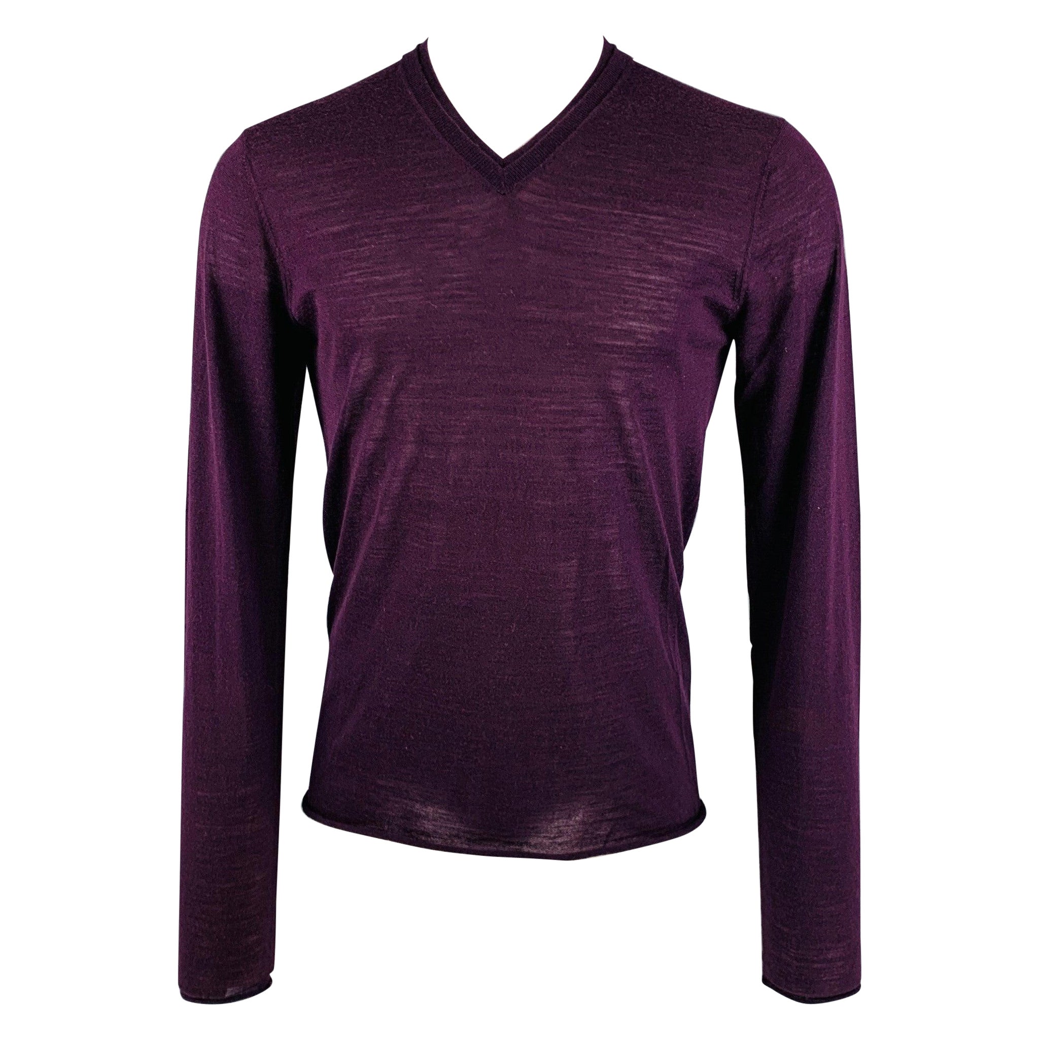 DOLCE & GABBANA Size XS Purple Knitted Wool V-Neck Pullover For Sale