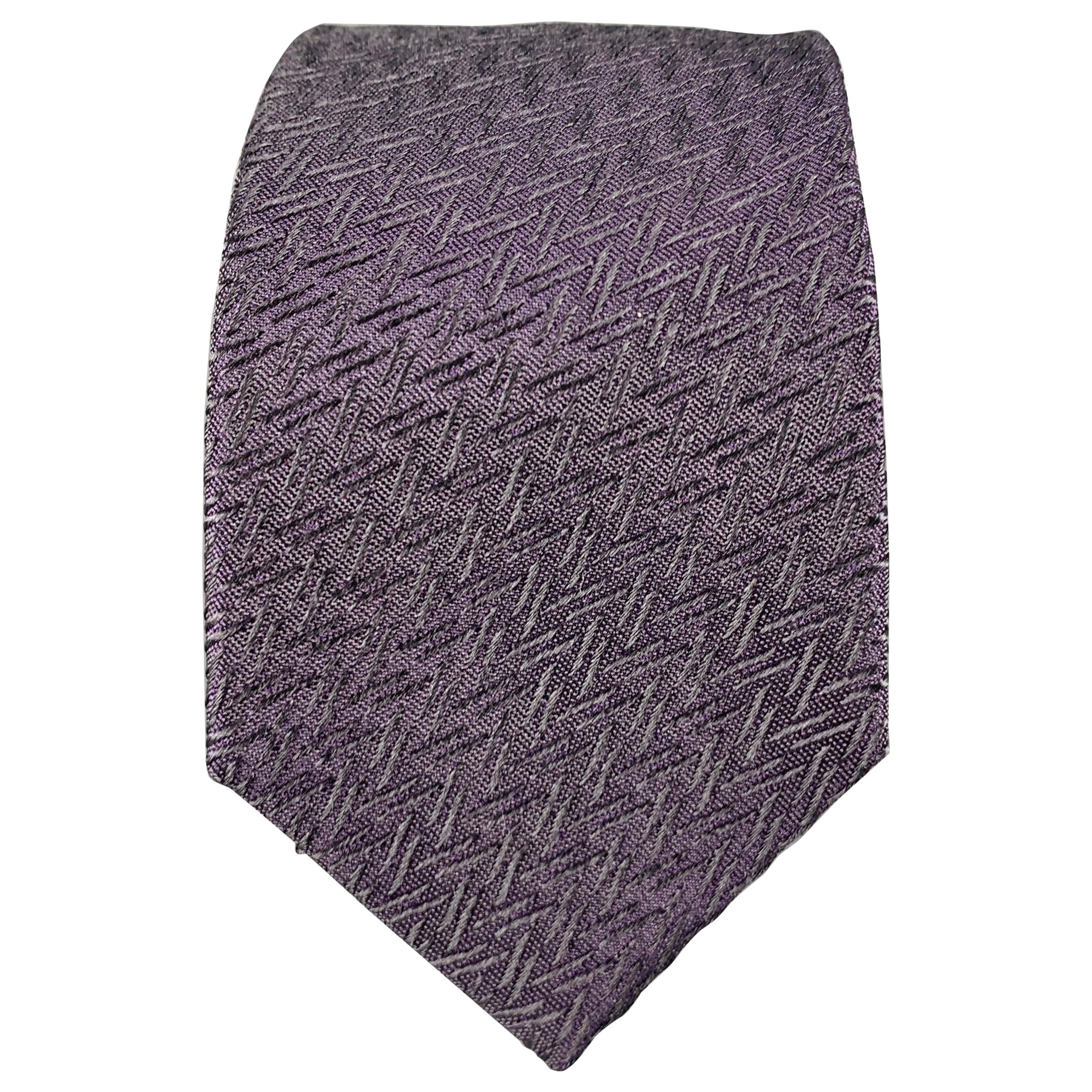 BURBERRY Purple Textured Silk Tie For Sale