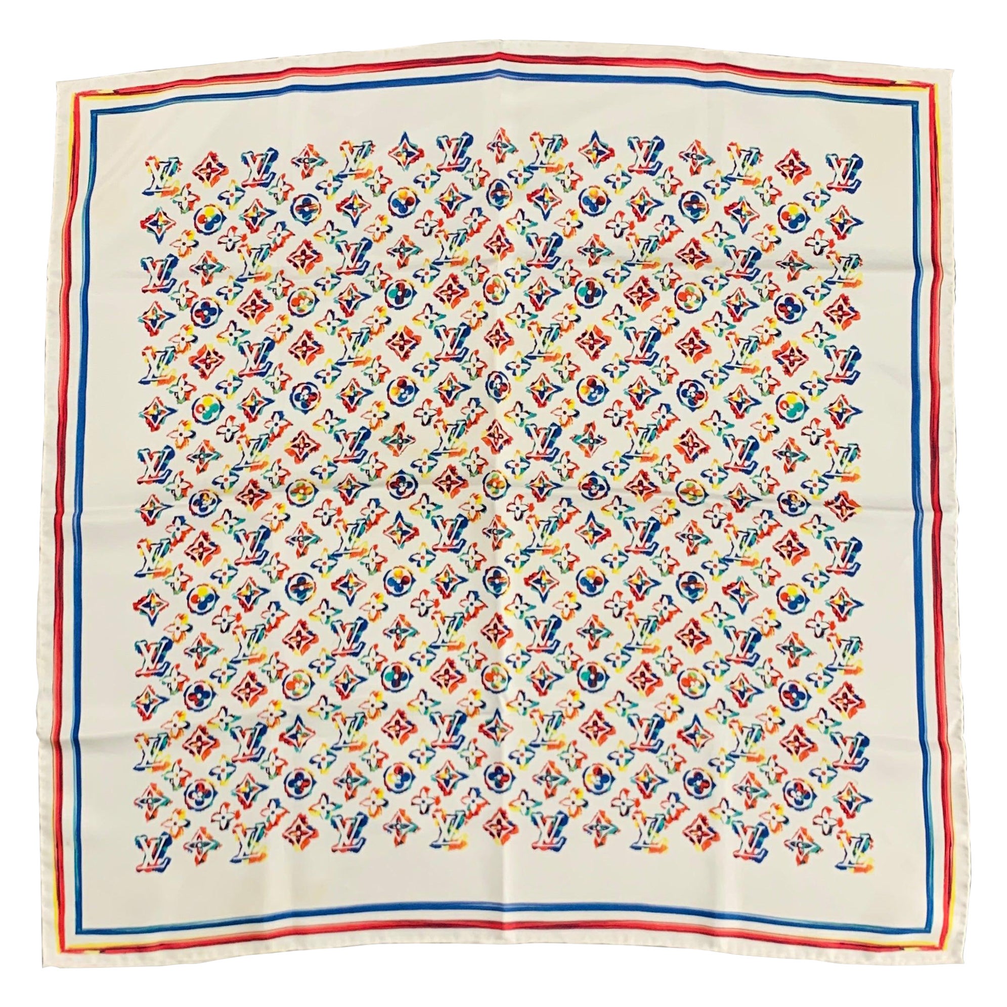 LOUIS VUITTON Pañuelo de seda estampado monograma multicolor en venta
