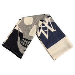 ALEXANDER MCQUEEN Blue Grey Logo Scarf