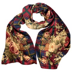 Used RALPH LAUREN Burgundy Multi Color Plaid Floral Scarf