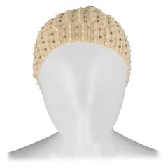 RALPH LAUREN Beige Beaded Cashmere Mohair Hat