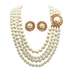 Retro CHANEL Grande Baroque Pearl Collar and Earrings, Early KARL LAGERFELD