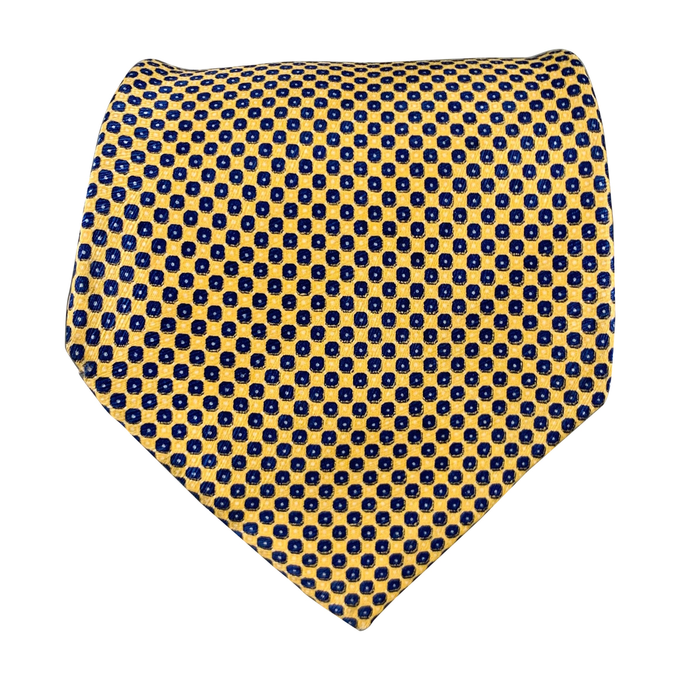 STEFANO RICCI Yellow Navy Nailhead Silk Tie For Sale