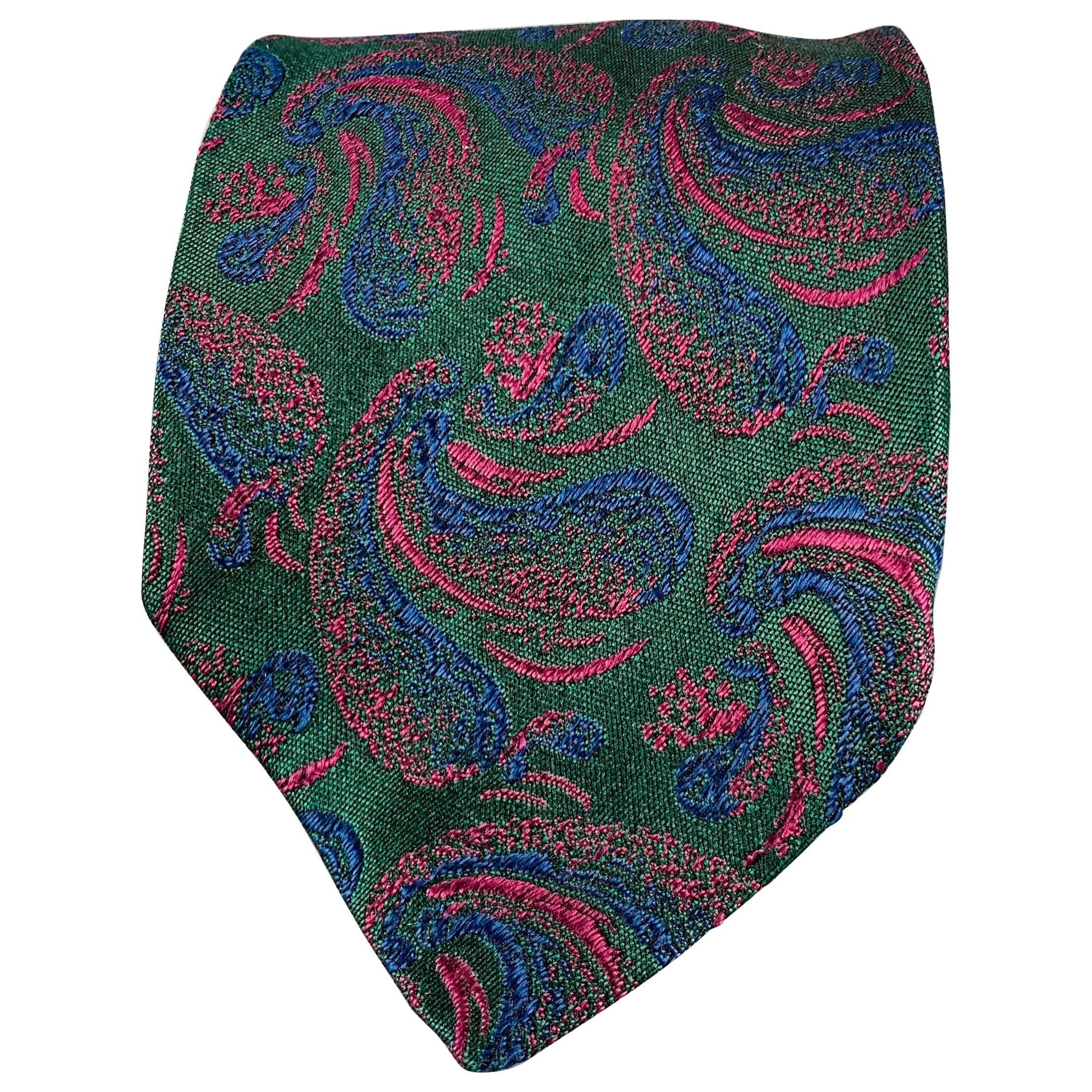 FENDI Green Purple Paisley Silk Tie For Sale