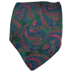 FENDI Green Purple Paisley Silk Tie