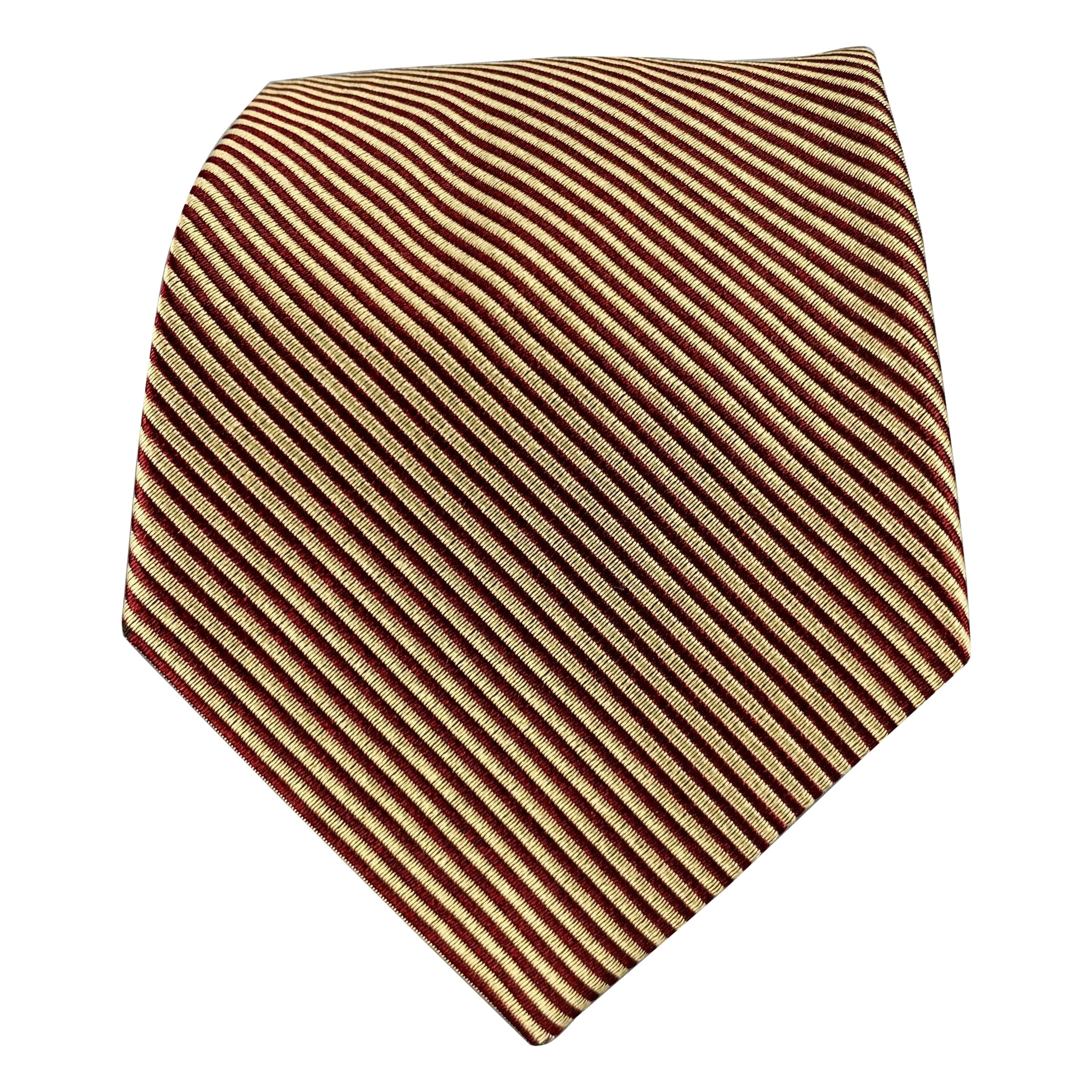 FENDI Burgundy Gold Diagonal Stripe Silk Tie For Sale