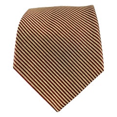 FENDI Burgundy Gold Diagonal Stripe Silk Tie