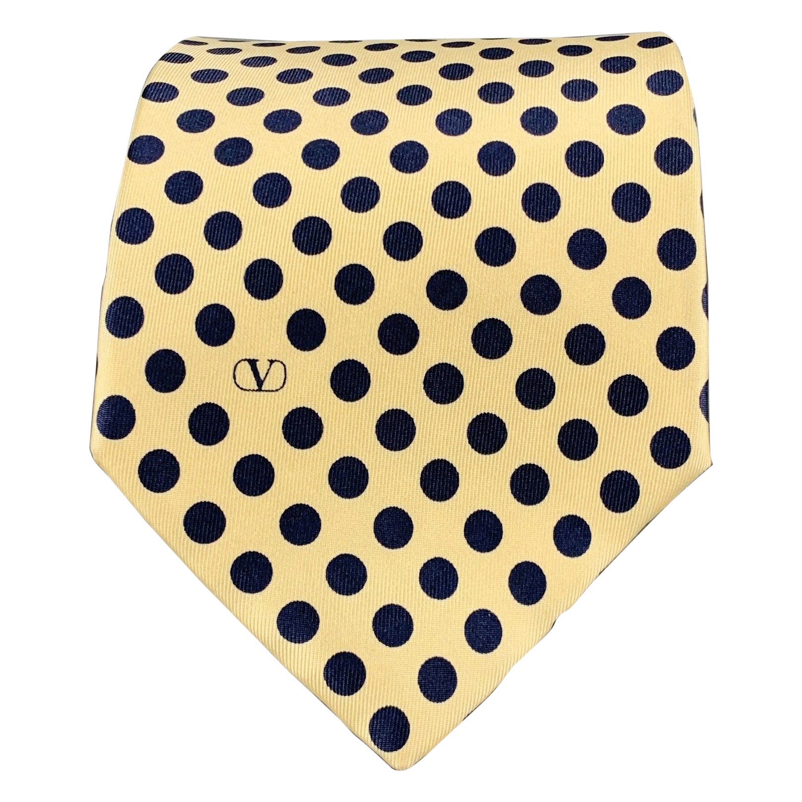 VALENTINO Yellow Navy Dots Silk Tie For Sale